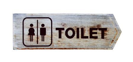 wooden toilet plate sign on white backgroundの写真素材