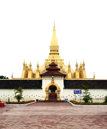 Golden pagada in Pha-That Luang temple, Vientiane, Travel in Laos.の写真素材