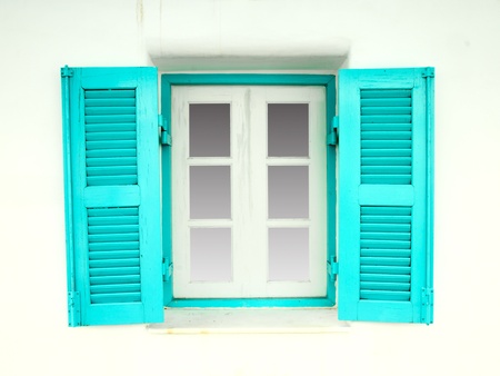 Greek Style windows  on white wallの写真素材