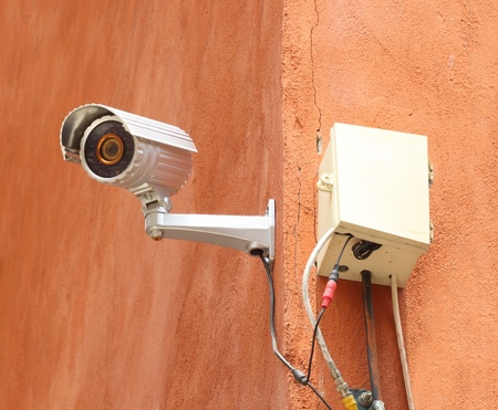 security camera CCTV and box control on the wall