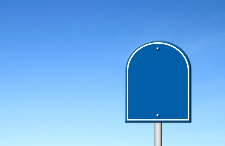 blue blank sign with blue sky blank for textの写真素材