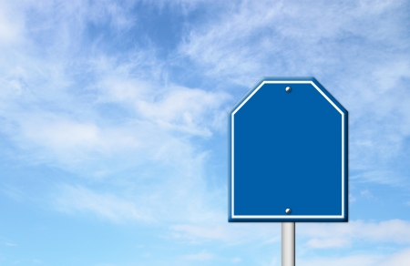 blue blank sign with blue sky blank for textの写真素材