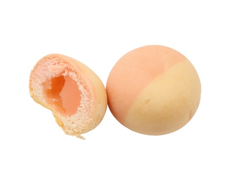 close-up strawberry thai mochi on white background の写真素材