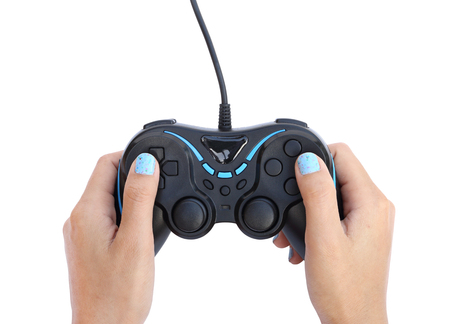 hands with gamepad isolated on white background (clipping path)