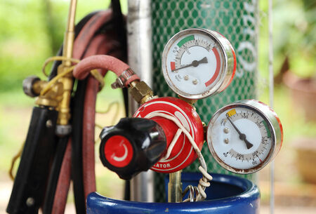 welding gas cylinder pressure gauge with twoの写真素材