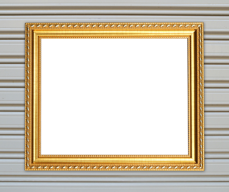 blank golden frame on metal wall background