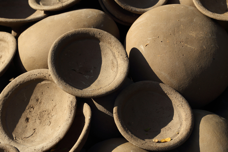 clay pot Thai style handmade prepare for fireの写真素材