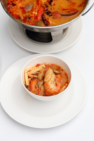 Tom Yum Goong - Thai hot and spicy soup with shrimp - Thai Cuisineの写真素材