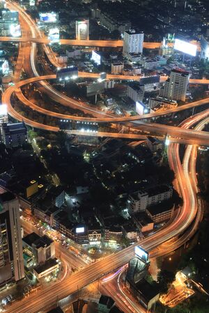 Bangkok Expressway and Highway top view at night, Thailand