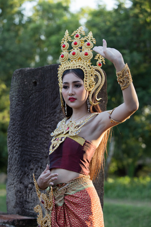 NAKORN RATCHASIMA - SEP 19: Unidentified woman with Thai dress at Phanomwan Historical Park on...