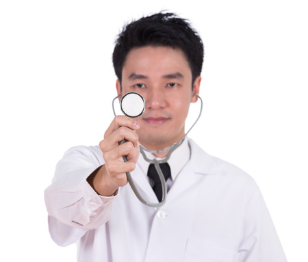 doctor with stethoscope isolated on white backgroundの写真素材