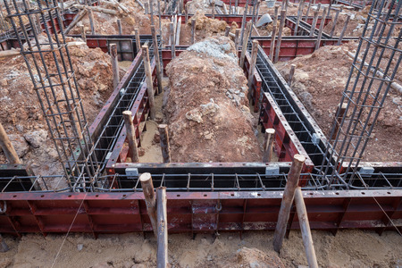 concrete beam mold for house construction at construction site