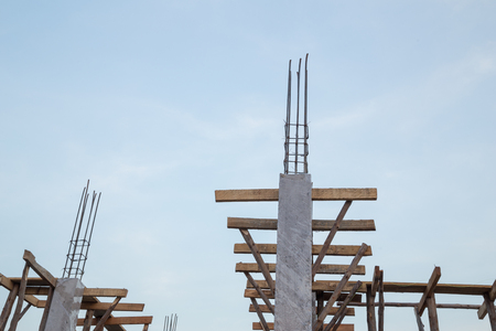 Concrete pillar construction at the construction siteの写真素材