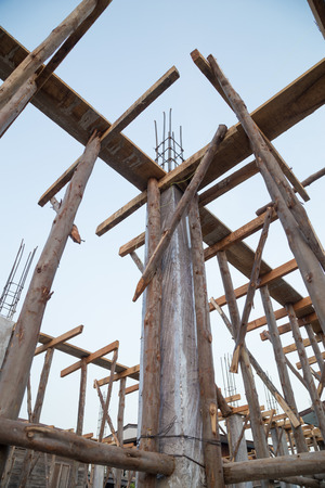 Concrete pillar construction at the construction site