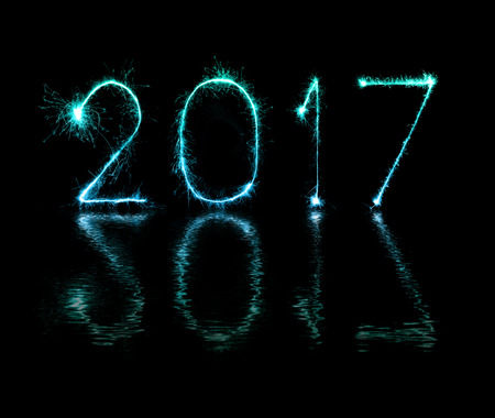2017 Happy New Year firework sparklers at night 
