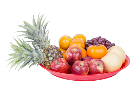 fruit on tray isolated on white background (with clipping path)の写真素材
