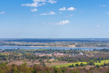 top view of mekong river at Mukdahan, Thailandの写真素材