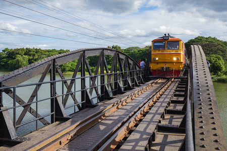KANCHANABURI, THAILAND - June 24, 2017: Train on the Bridge River Kwai in Kanchanaburi, Thailandのeditorial素材