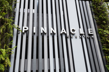 Pinnacle Duxton, Singapore - AUG 20, 2017: Sign of the Pinnacle Duxton, it is a group of tall buildings for living.のeditorial素材