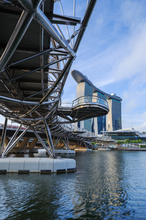 view of the Helix Bridge, urban landscape of Singaporeのeditorial素材