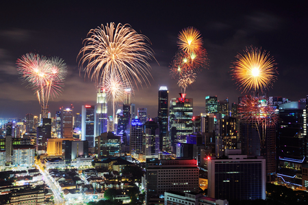 beautiful firework over Singapore cityscapeの写真素材