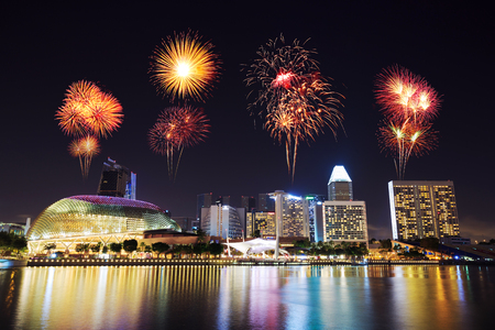 beautiful firework over Singapore cityscapeのeditorial素材