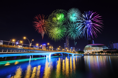 beautiful firework over Jubilee bridge, Singaporeのeditorial素材