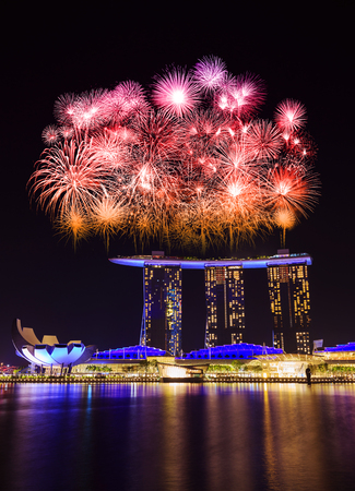 beautiful firework over Singapore cityscapeのeditorial素材