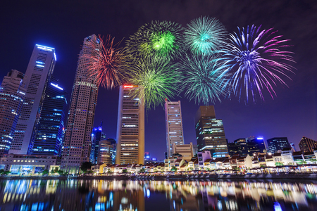 beautiful firework over urban cityscape view of Singapore cityの写真素材