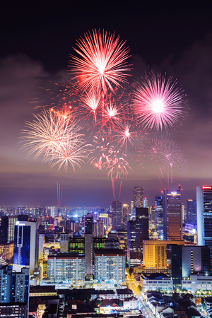 beautiful firework over cityscape view of Singapore city at nightのeditorial素材