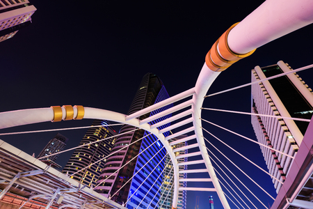 public sky walk at Chong Nonsi sky train station at night, Bangkok, Thailandのeditorial素材