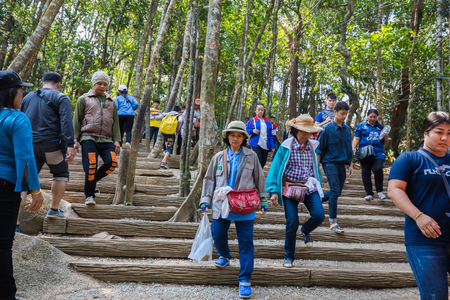 Chanthaburi Thailand-MARCH 10, 2018: unidentified people traveling to worship the footprint of Buddha at Khitchakut Mountain in Chanthaburi, Thailandのeditorial素材