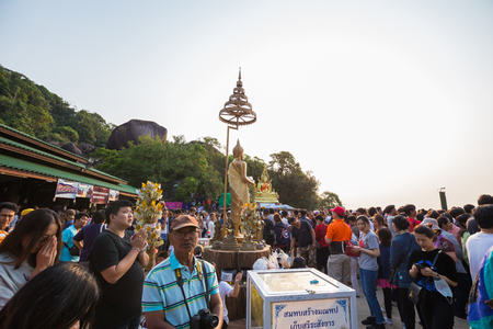 Chanthaburi Thailand-MARCH 10, 2018: unidentified people traveling to worship the footprint of Buddha at Khitchakut Mountain in Chanthaburi, Thailandのeditorial素材
