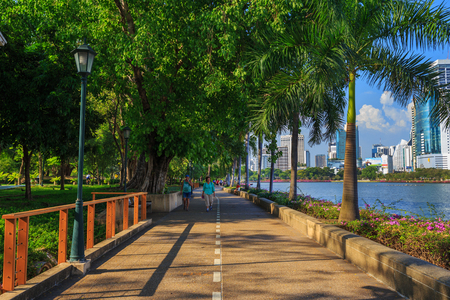 Bangkok, Thailand - March 4, 2018: unidentified visitors are running in Benjakitti park in Bangkok on March 4, 2018のeditorial素材