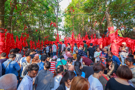 Chanthaburi Thailand-MARCH 10, 2018: unidentified people traveling to worship the footprint of Buddha at Khitchakut Mountain in Chanthaburi, Thailandのeditorial素材