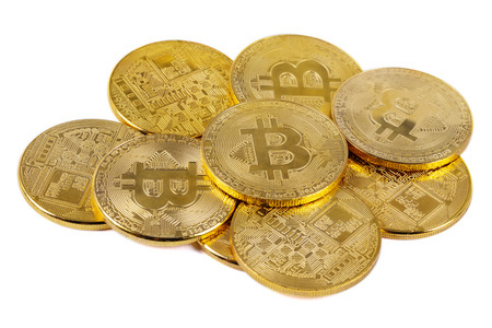 gold bitcoin isolated on a white backgroundの写真素材