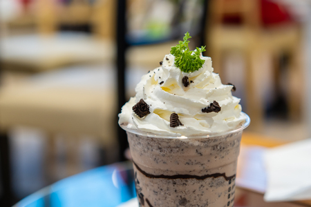 cookies and cream chocolate frappe in glassの写真素材