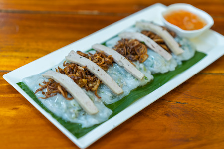 Vietnamese steamed rice-skin dumplings on plate