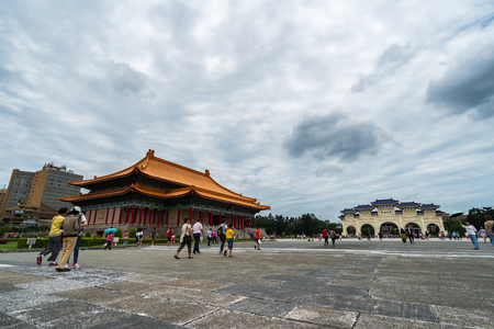Taipei, Taiwan- 8 June, 2019: National Theater Hall and Liberty Square main gate of Chiang Kai-Shek Memorial Hall in Taipei, Taiwan. the famous landmark with popular travel of tourists visiting Taiwan.のeditorial素材