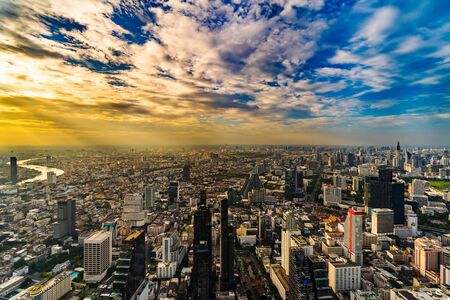 view of Bangkok city with sunlight in evening, Thailandの写真素材