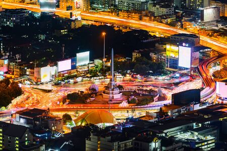 BANGKOK, THAILAND - 5 Dec 2019 : aerial view of Victory monument in central transportation at night in Bangkok, Thailandのeditorial素材