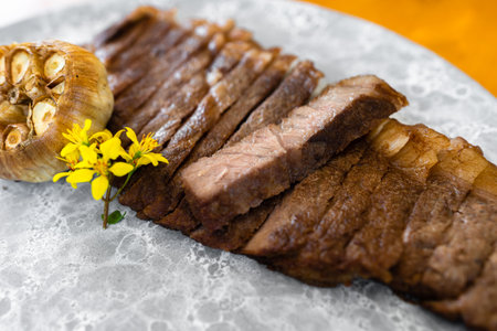 wagyu beef well done steak in a plate