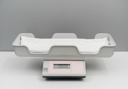 digital baby weight scales on tableの写真素材
