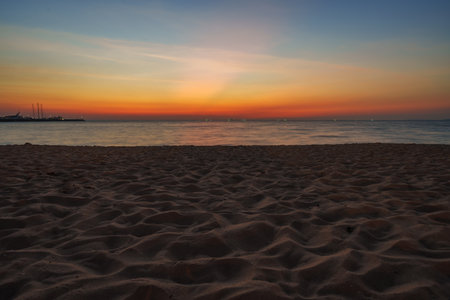 Na Jomtien beach at sunset in Pattaya city, Thailandの写真素材