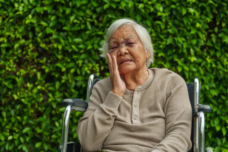 senior woman injury to the eyelid and nose swelling from an accidentの写真素材