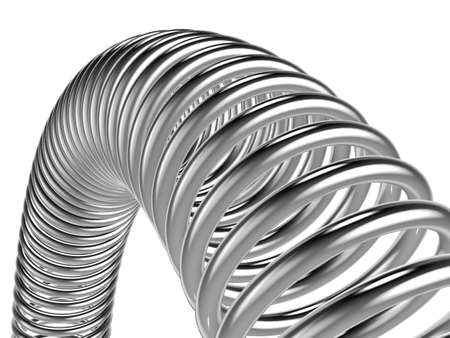 Three-dimensional illustration of metal spring isolated on a white backgroundの写真素材