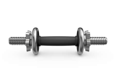 Fitness and sports equipment. Metal dumbbell with disks isolated on white backgroundの写真素材
