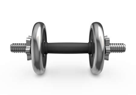 Fitness and sports equipment. Metal dumbbell with disks isolated on white backgroundの写真素材