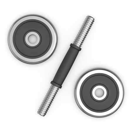 Fitness and sports equipment. Metal dumbbell with disks isolated on white backgroundの写真素材