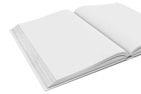Three-dimensional illustration of white blank open book on white backgroundの写真素材